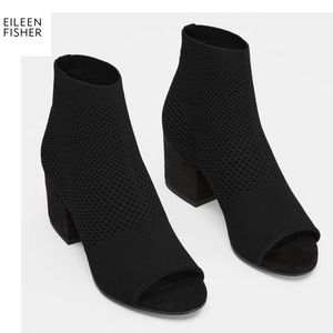 Eileen Fisher Croft Stretch Knit Open-Toe Bootie in Black